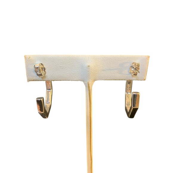 Avon Silver Tone And Rhinestone Geometric Dimensions Hoop Earrings (1574) - Picture 5 of 6